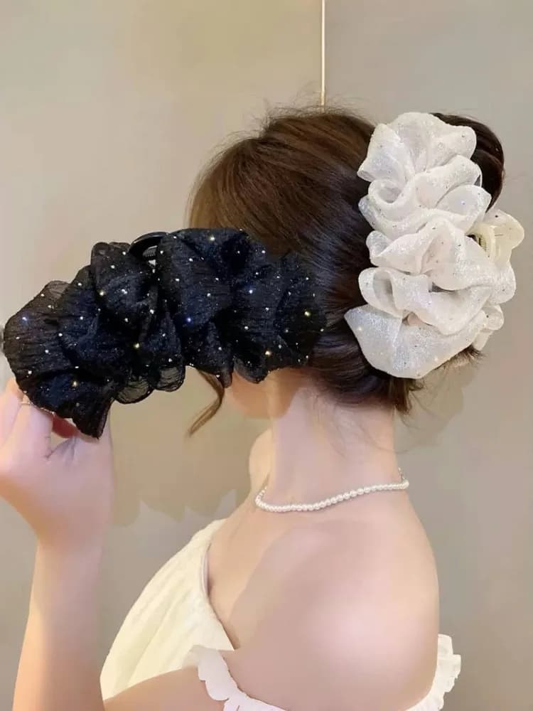 Accessorio per capelli in rete temperamentale con clip a bolle di diamante su entrambi i lati oversize per le donne