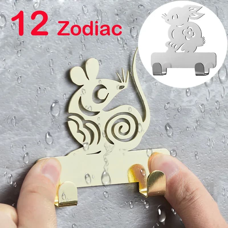 12 Stainless Steel Zodiac Sticker Hooks For Hanging Wall Hangers Keychain Hooks Hook for Towels Clothes Hat Scarf Wall Hook Decor