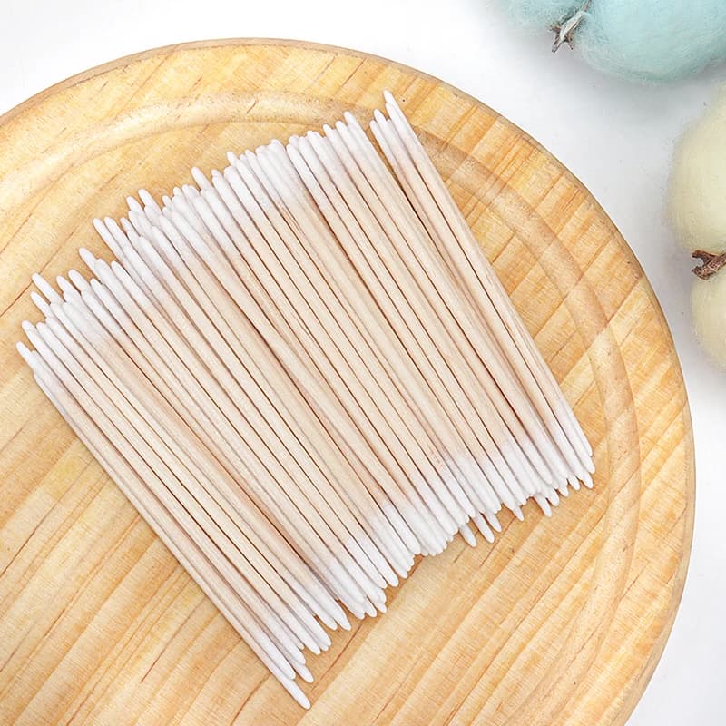 Ultra-small double-end disposable cotton tamp in wood 100 pieces Micro brushes without hair Extension eyelashes Tools for glue removal