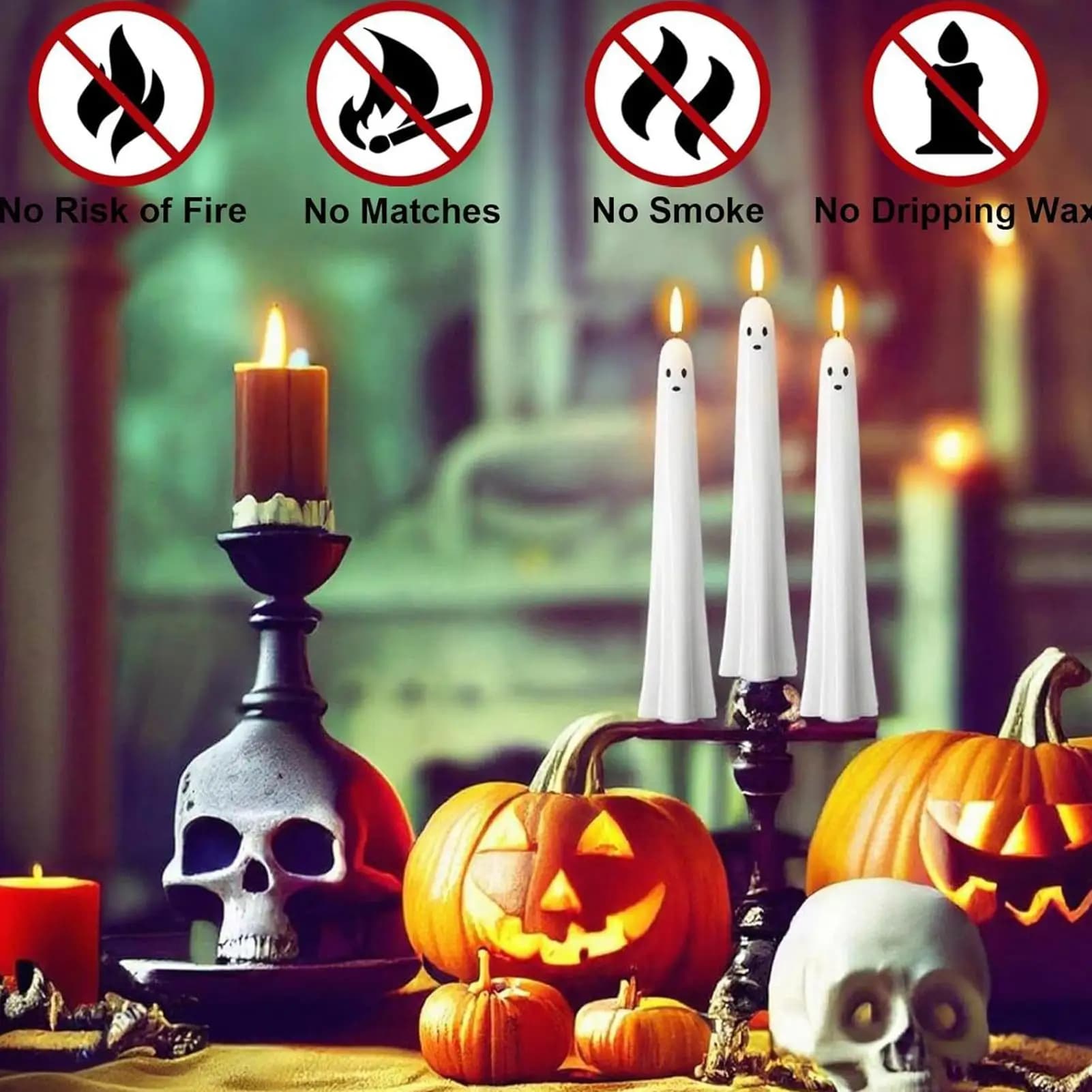 Candele senza fiamma Candele a batteria fantasma di Halloween Candelieri a LED tremolanti tremolanti Decorazioni di Halloween per camino