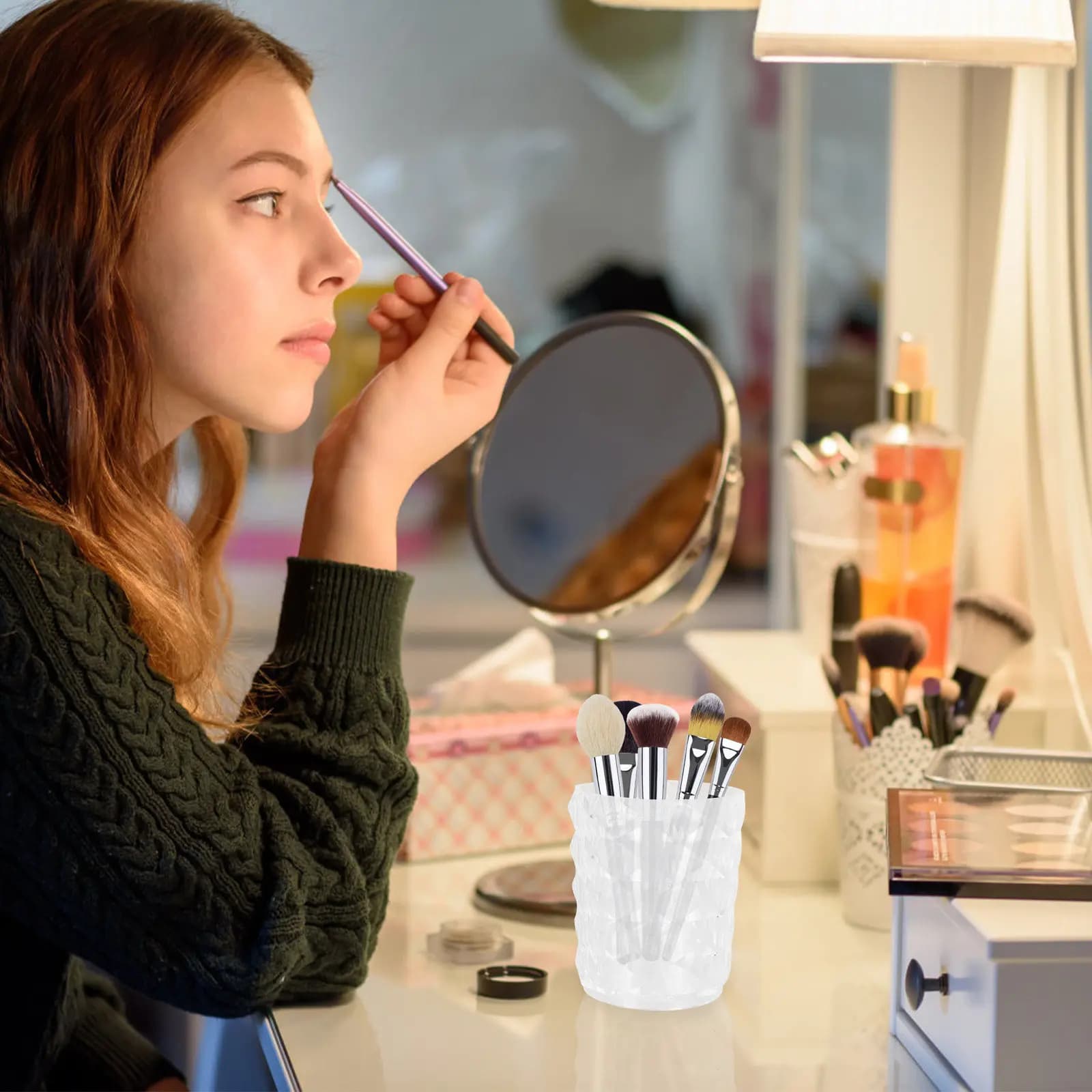 Contenitore porta pennelli da trucco trasparente antipolvere per cosmetici, pennelli, rossetti, cuscini in polvere - 1 pezzo