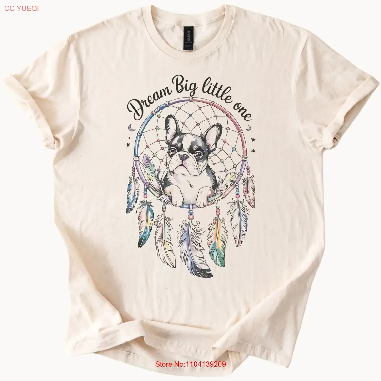 Frenchie Dreamcatcher T Shirt Dream Big Little One Dog vintage Washed Stretched streetwear Casual fashion Breathable Slightly