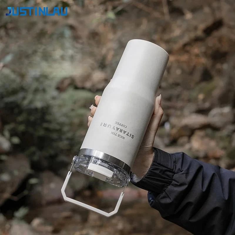 JUSTINLAU Thermos in Acciaio Inox 600/900ML con Cannuccia, Borraccia Termica per Auto e Sport all'Aperto