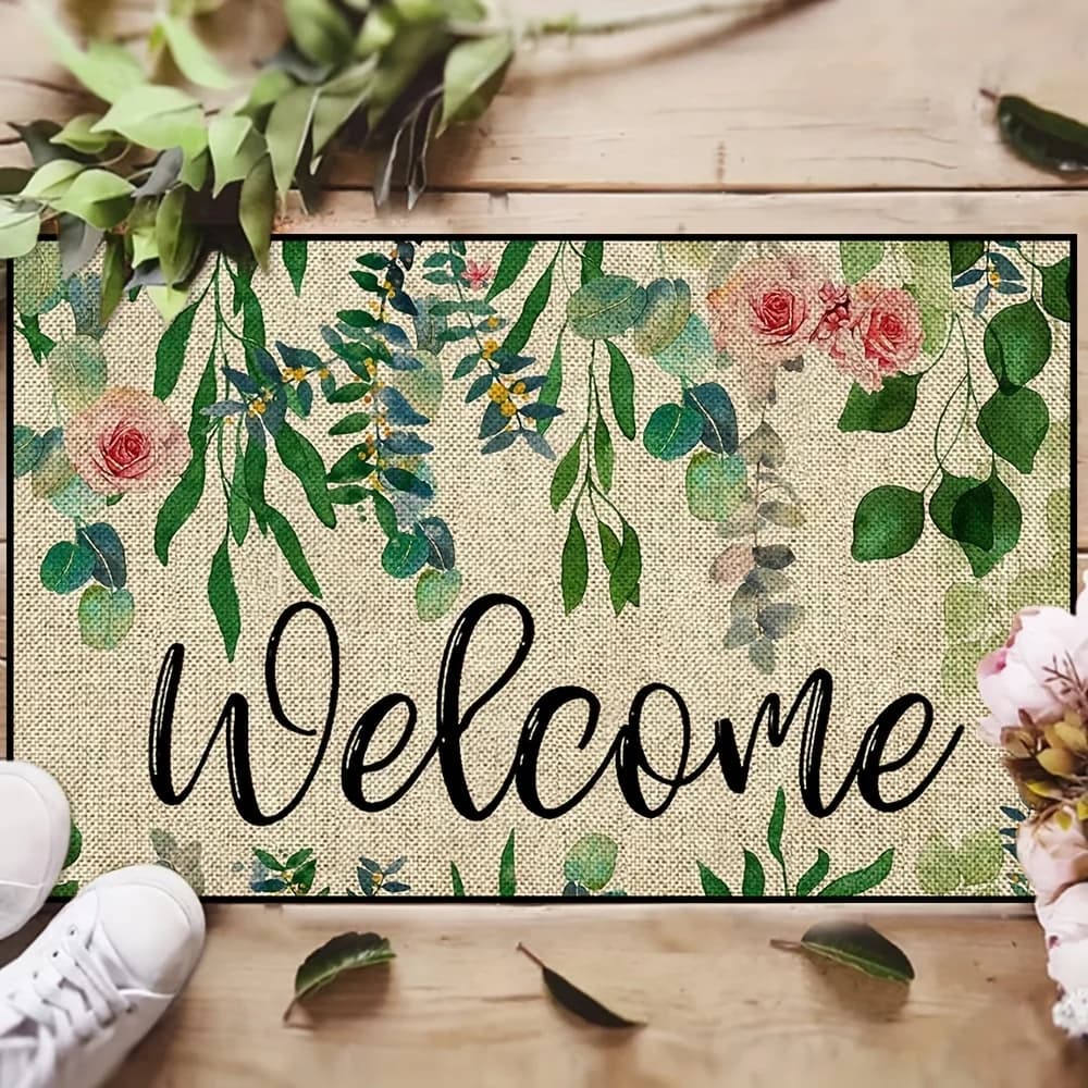 Tappeto d'ingresso a foglia antiscivolo lavabile in lavatrice, decorazione floreale per interni ed esterni, soggiorno, cucina, camera da letto