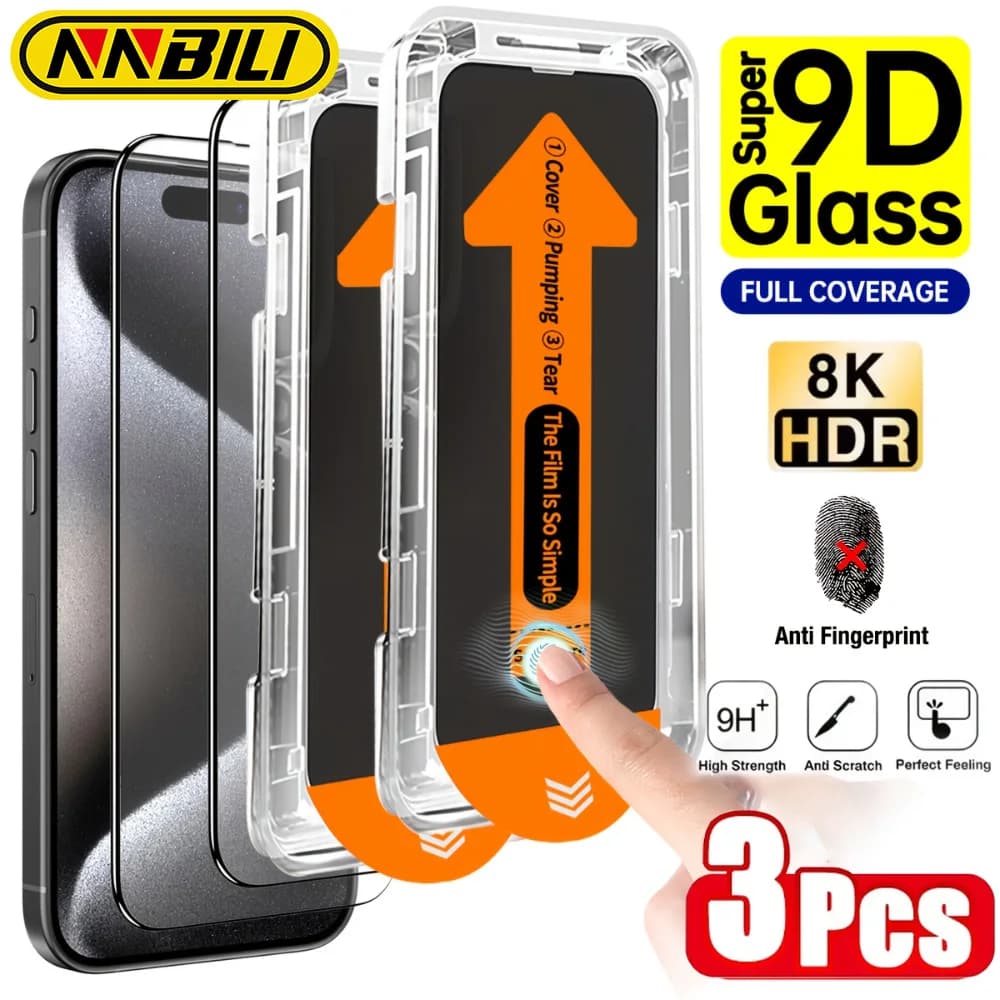 NNBILI 3Pcs Oleophobic Coating Screen Protector For iPhone 14 11 13 12 15 16 17 Pro Max 17Air Glass Dust Free Easy Installation