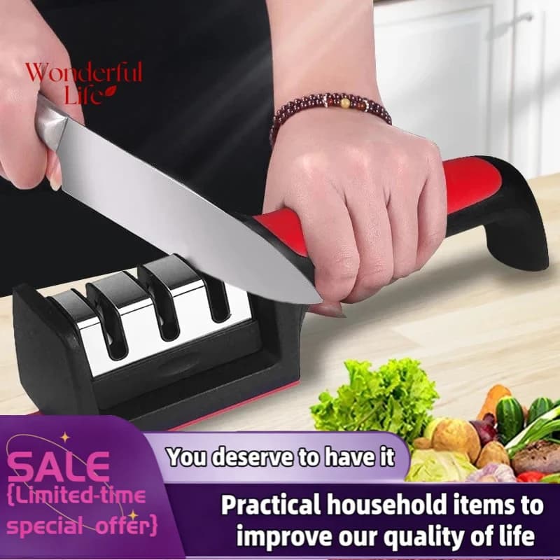 3/4 segment kitchen sharpeners Multifunctional black stone sharpeners for domestic use at 3/4 poles