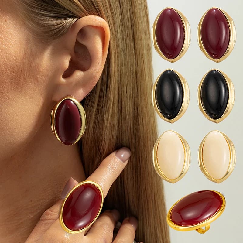 Orecchini a perno creativi in resina acrilica da donna 2026, orecchini ovali geometrici di tendenza, gioielli esagerati per feste di Capodanno, idea regalo