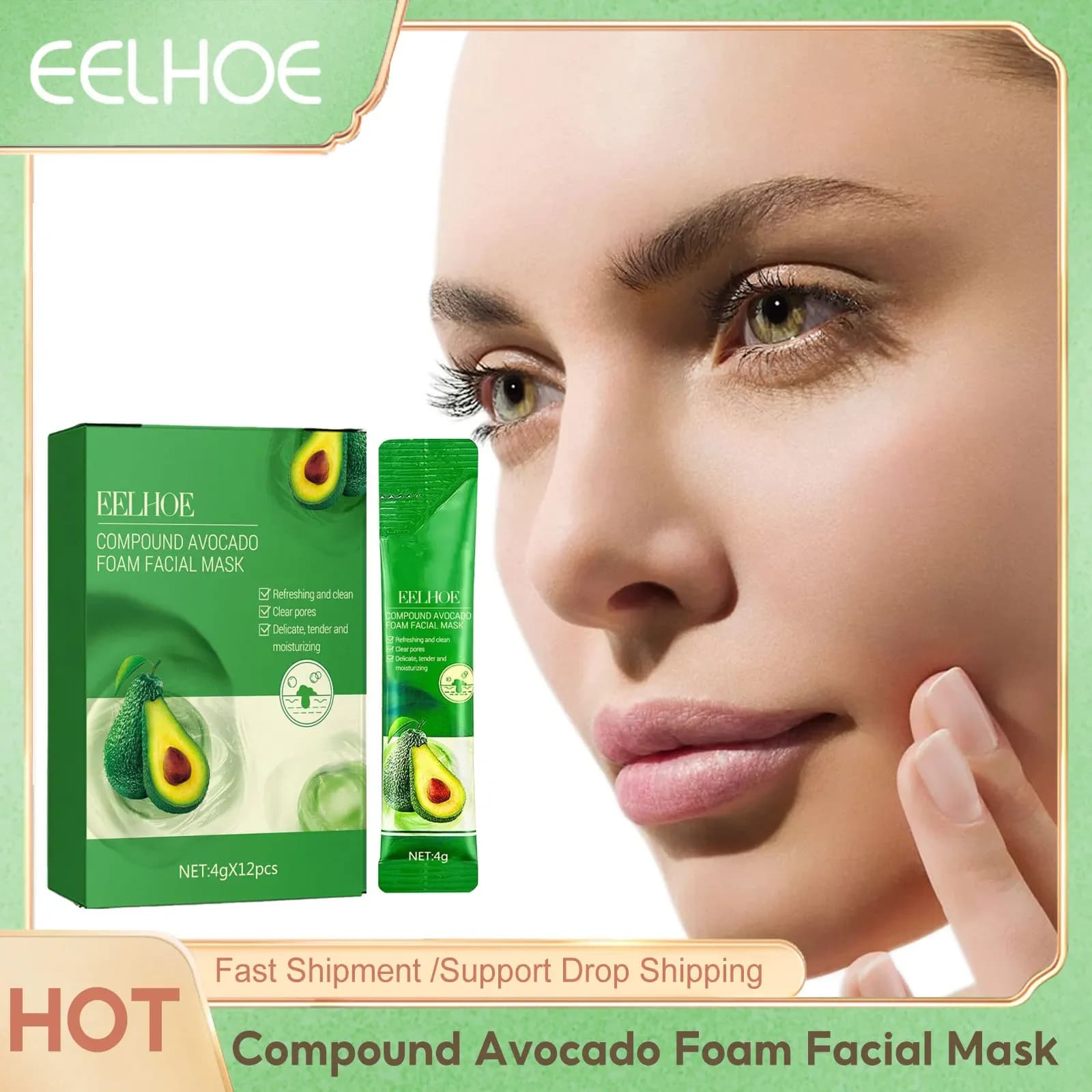 EELHOE face mask in avocado foam Reduce pores Skin rejuvenation Repair Damaged skin Oil control Nourishimg face mask