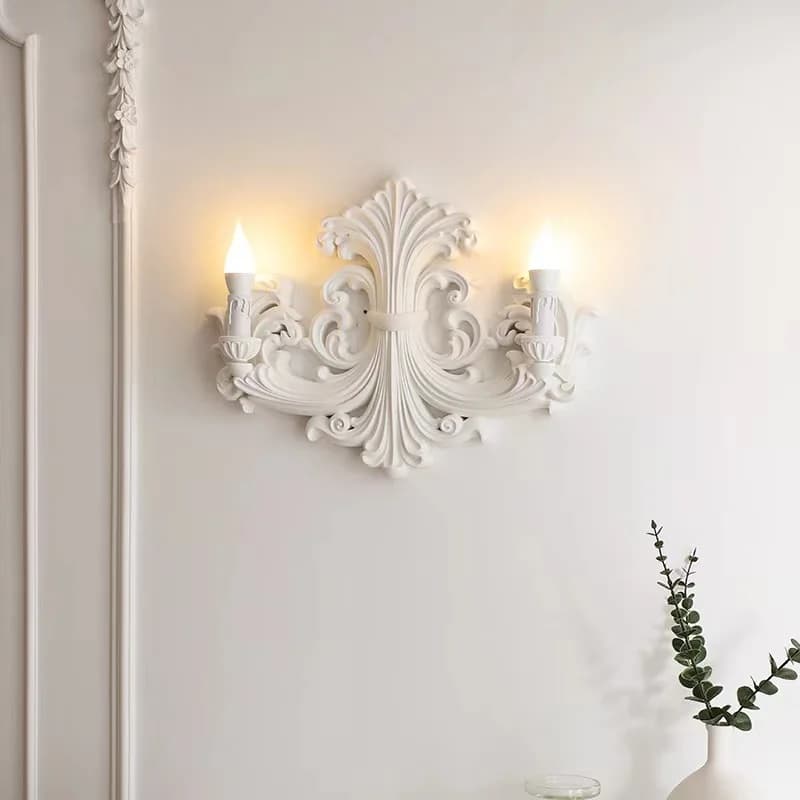 Lampade da parete a LED in gesso bianco di fascia alta europea Lampade a candela a doppia testa Soggiorno Camera da letto Ristorante Corridoio Applique