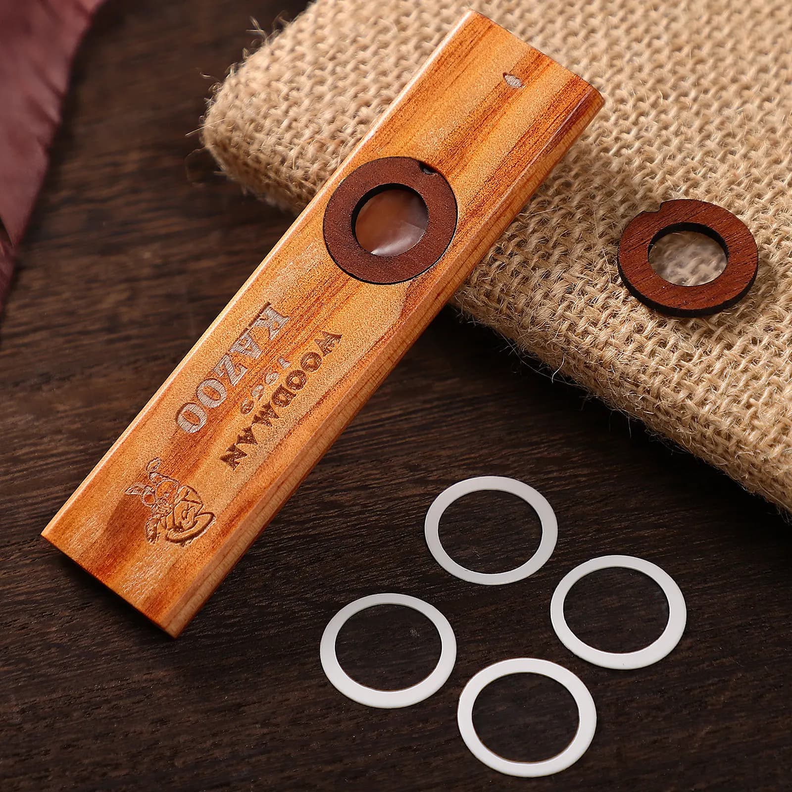 1Set Wooden Kazoo Premium Solid Wood Musical Instrument for Kids Adults Easy to Learn Portable Flute Kazoo Ukulele Guitar
