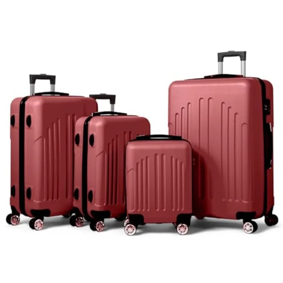 Luggage Set of 4 Hardside Suitcase for Travel, ABS/PC Material, Matte Black, Lightweight and Scratch-Resistant