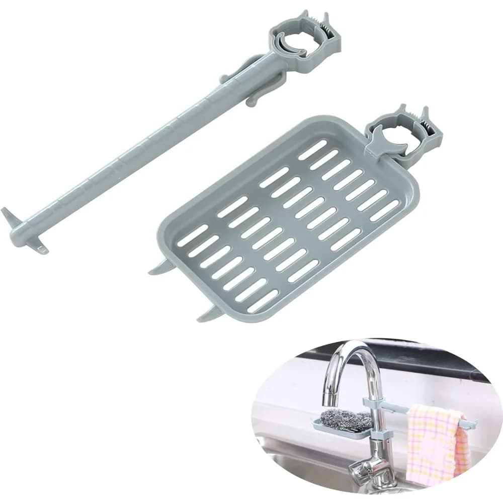 Portaoggetti per rubinetto Porta spugna e portasciugamani per rubinetto Set Lavello regolabile Utensili da cucina Scarico in plastica per cucina