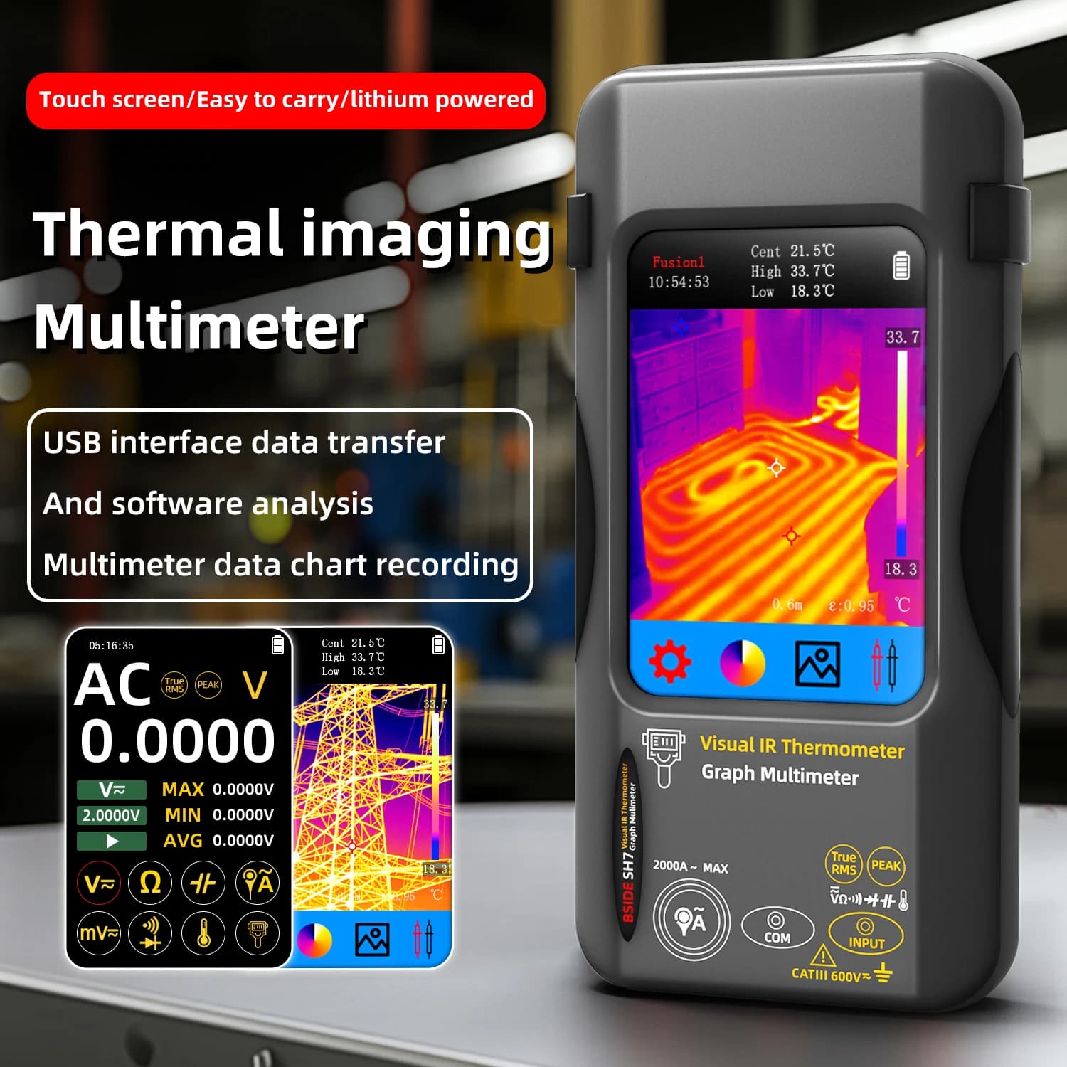 Thermal Imager Camera 20000 Counts Digital Multimeter 320*320 3.98" LED Touch Screen, IR Camera for Industrial Testing