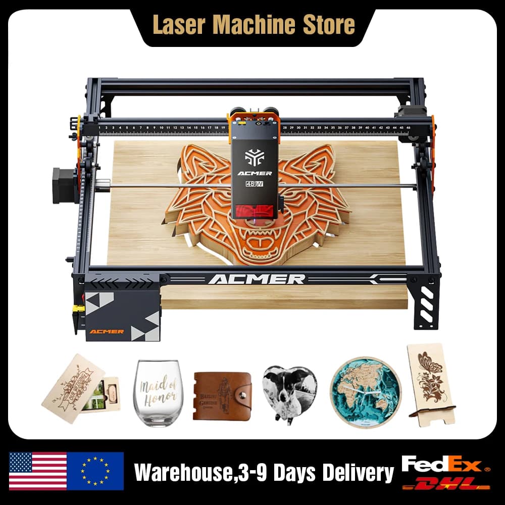 48W/36W/20W Laser Engraver and Cutting Machine P1 S PRO WIFI APP with Air Pump For Plywood Acrylic MDF Glass Leather