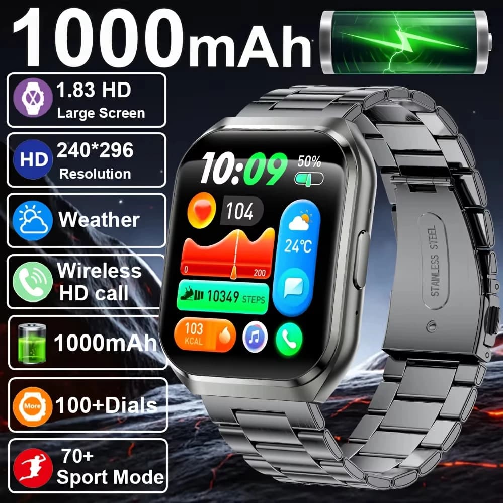 New Outdoor Smart Watch Man 1000mAh Long Standby Smartwatch Men IP68 Waterproof Heart Rate Sport BT Call Big Battery Smart Watch