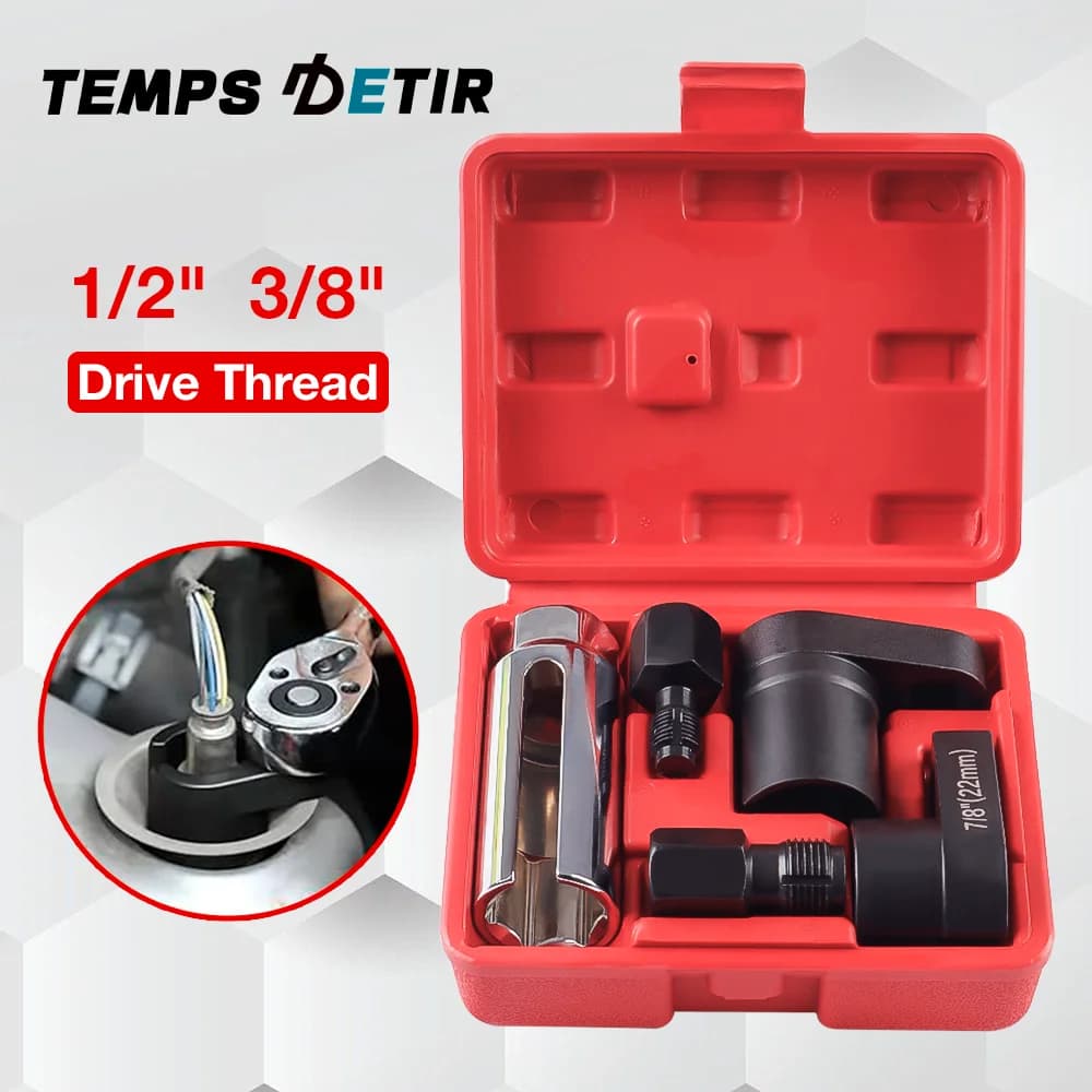 22MM Automotive Oxygen Sensor Socket, Thread Chasers & Offset Wrench,1/2" 3/8" Drive Thread, for O2 Sensor Removal Install, 5PCS