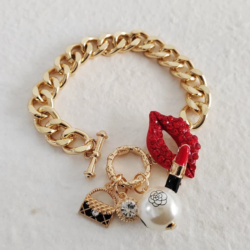 Bracciale a catena di perle di cristallo alla moda per gioielli da festa da donna