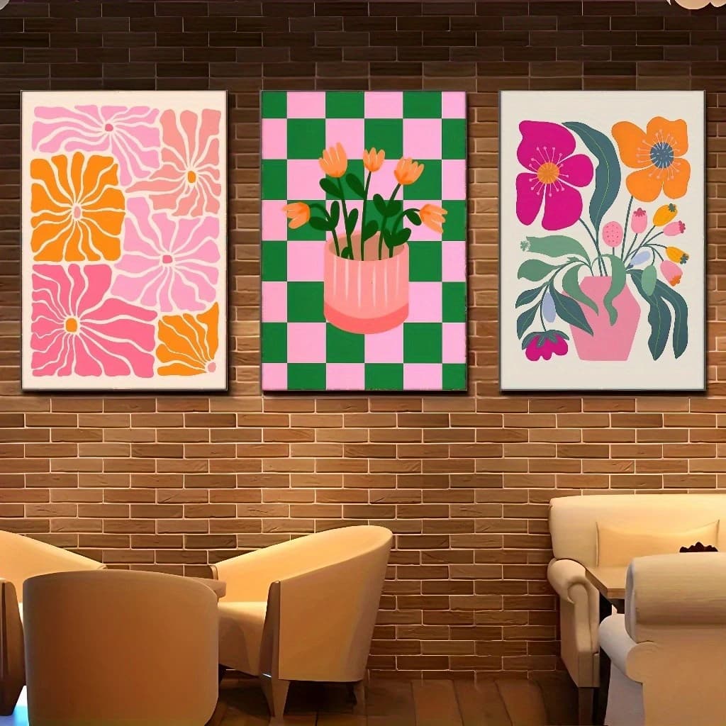 Vibrant Flowers and Vases Canvas Prints Bohemian Minimalist Plant Wall Art Posters for Modern Living Room Bedroom Home Decor