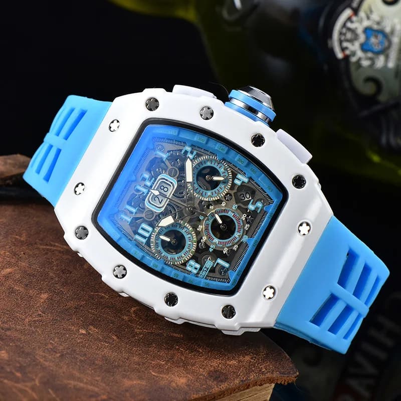 Tonneau Quartz Watch Multifunction Calendar Display Silicone Strap Reloj de Hombre Men Military Sports Watches