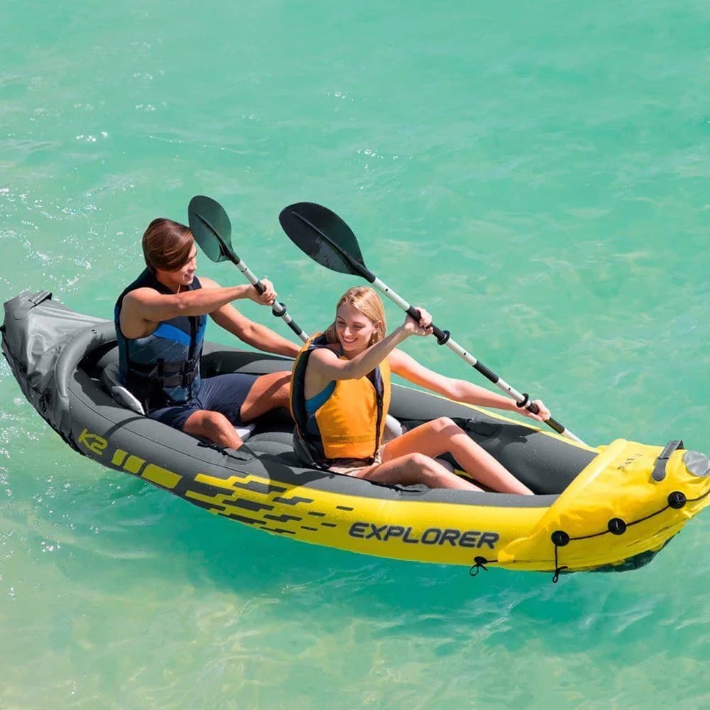 68307 K1 K2 Kayak Gonfiabile per 2 Persone, Barca da Pesca Gonfiabile con Accessori, Pagaie e Pompa a Pedale