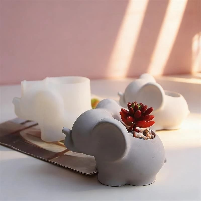 Stampo in Silicone per Vaso di Cemento a Forma di Elefante 3D, Contenitore in Gesso, Mini Vaso per Piante Succulente, Stampo per Candele Fatte a Mano