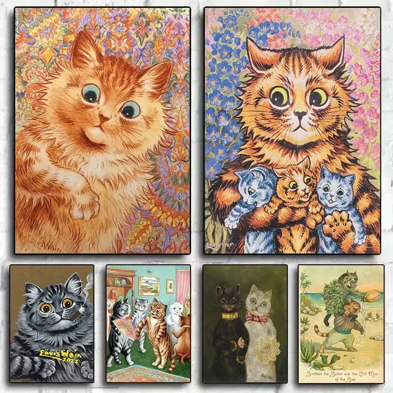 5D DIY Diamond Painting Kit Louis Wain Cats Artwork Full Drill Rhinestone Mosaic Wall Decor Craft Kit for Home Decor Gift