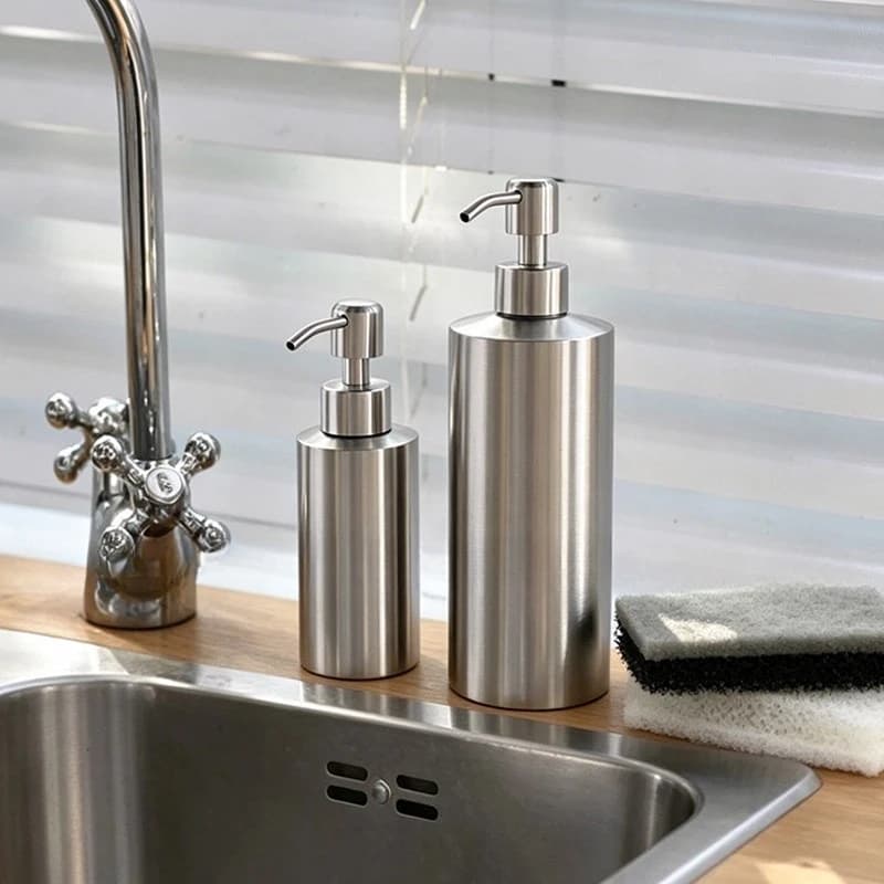 Stainless steel soap dispenser - hand soap, shampoo, body wash, laundry detergent, dish soap - refillable pump bottles