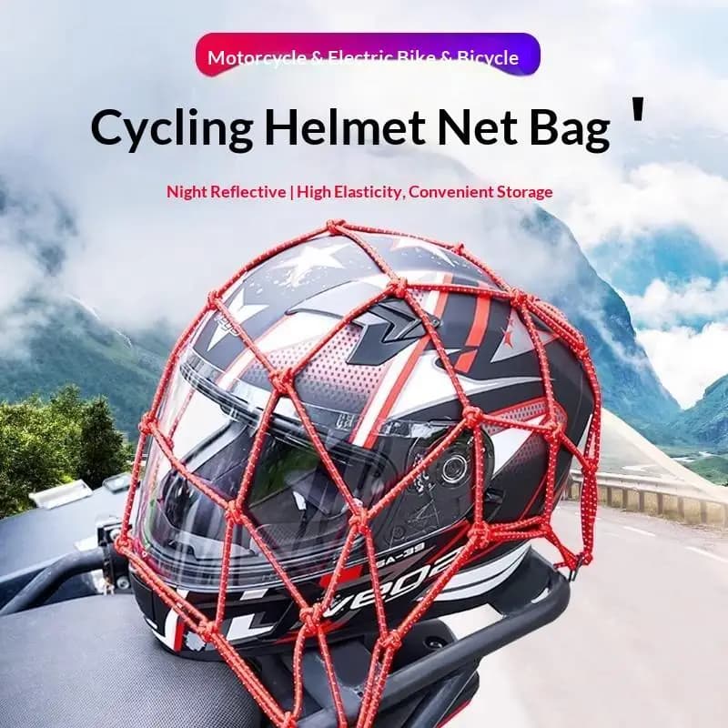 Reflective Motorcycle Helmet Cargo Net Tear Resistant Strong Hold for Motorbike E-Bike Bicycle Off-road Riding
