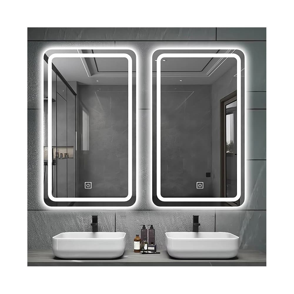 Luci da bagno con dimmer touch screen WiFi in vetro montato a parete personalizzato in fabbrica Specchio da bagno intelligente con luce a LED