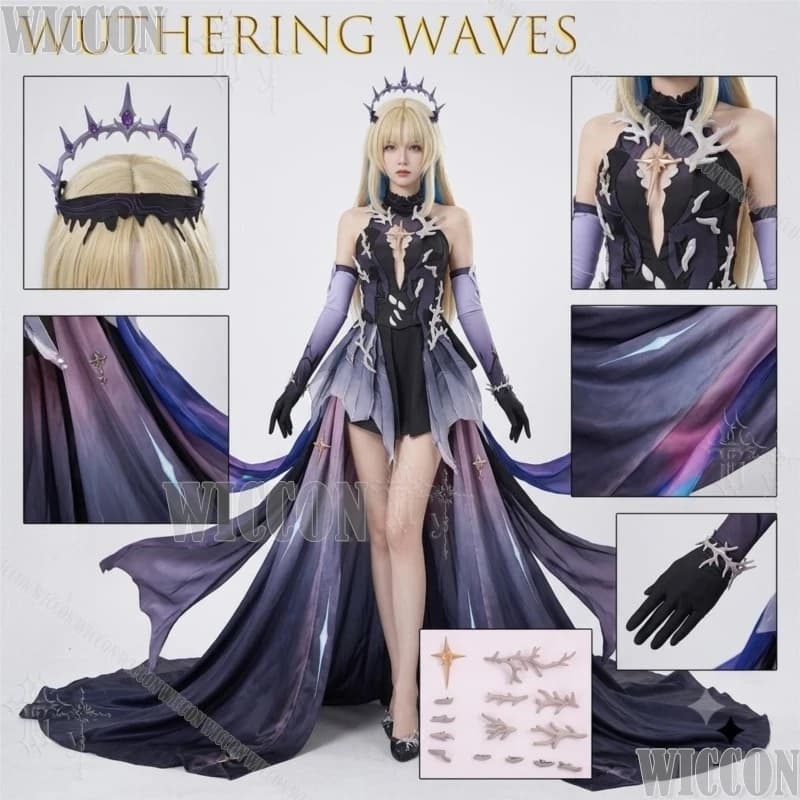 Wuthering Waves Black Cartethyia Leviathan Cosplay Full Costume World Game Character Outfit For Comic Con Halloween Theme Party