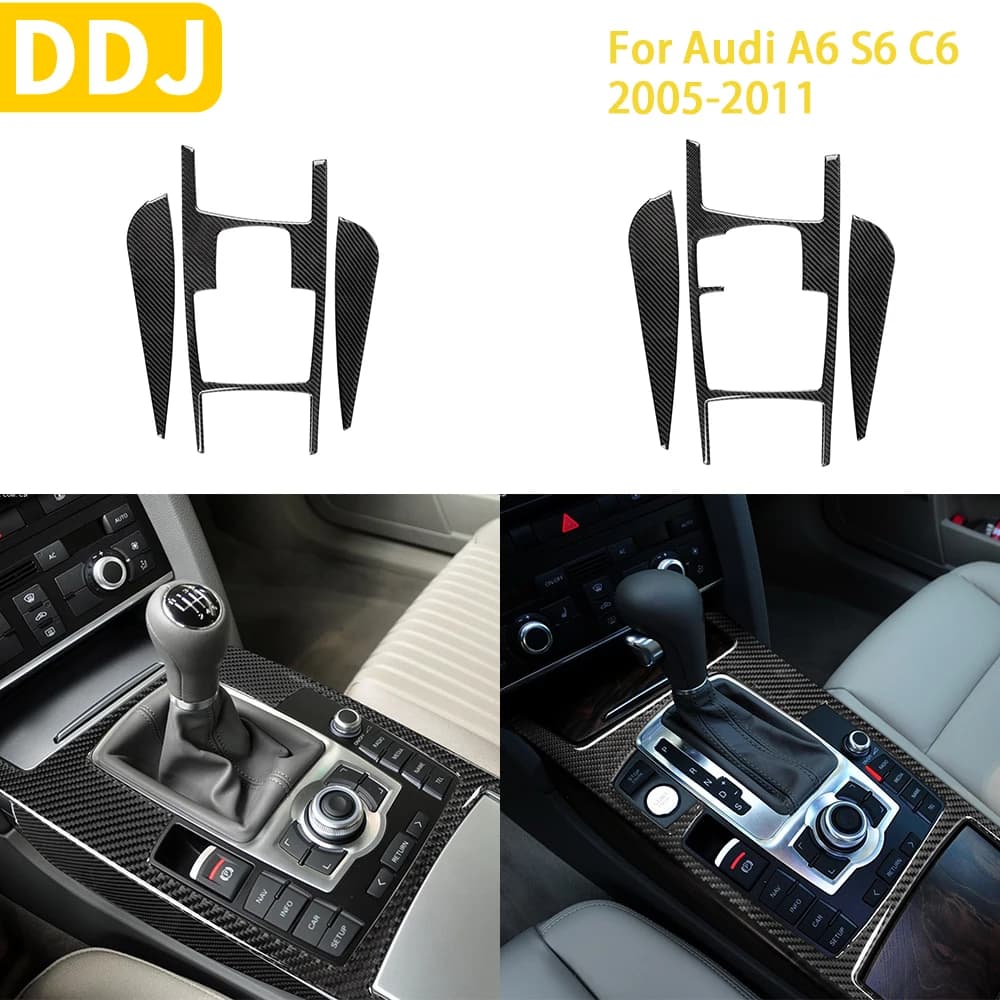 Per Audi A6 S6 C6 2005-2011 accessori per auto Gear Shift Side Panel Trim Covers adesivi in fibra di carbonio decorazione