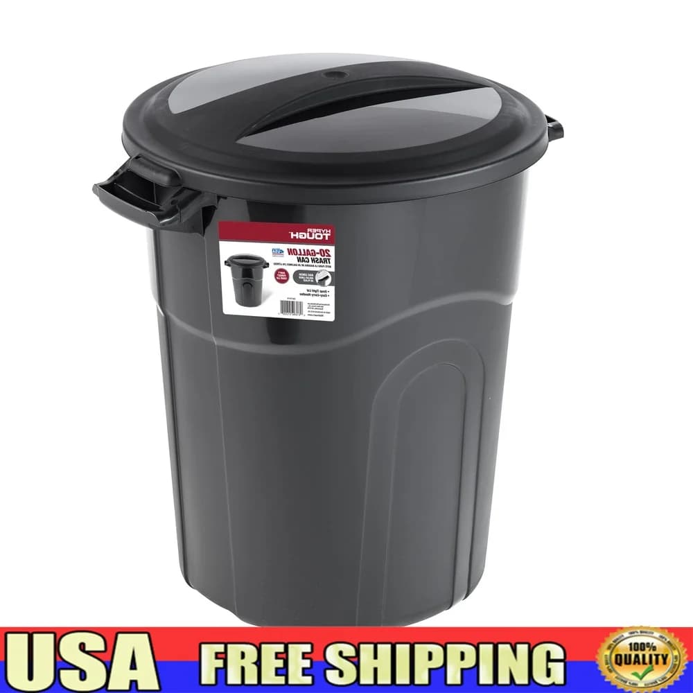 Bidone della spazzatura in plastica resistente da 20 galloni con coperchio con chiusura a scatto Contenitore per rifiuti portatile per interni ed esterni Maniglie robuste Facile sollevamento