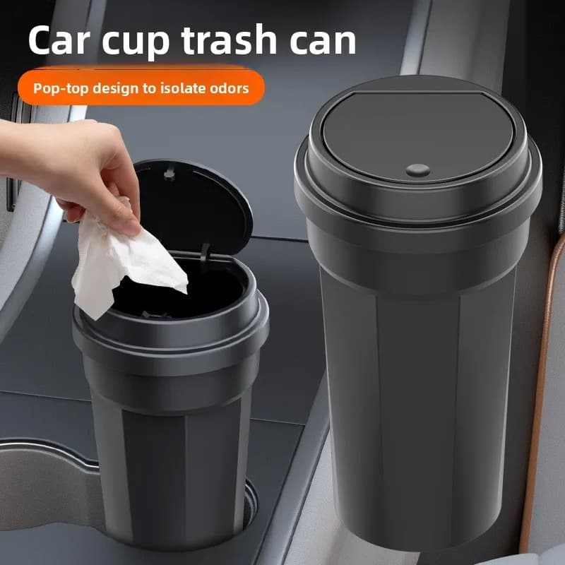 Car Trash Can Waterproof Cup Holder Shape Mini Multi-Functional Storage Box Push Button Lid Console Organizer Vehicle Interior