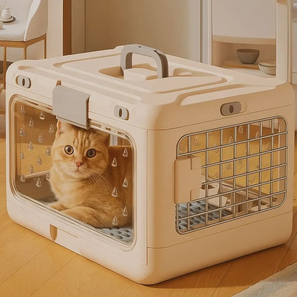 Scatola da trasporto pieghevole per animali domestici Scatola da trasporto per gatti traspirante in plastica Ispessimento con manico Cuccia per cani Uso interno ed esterno