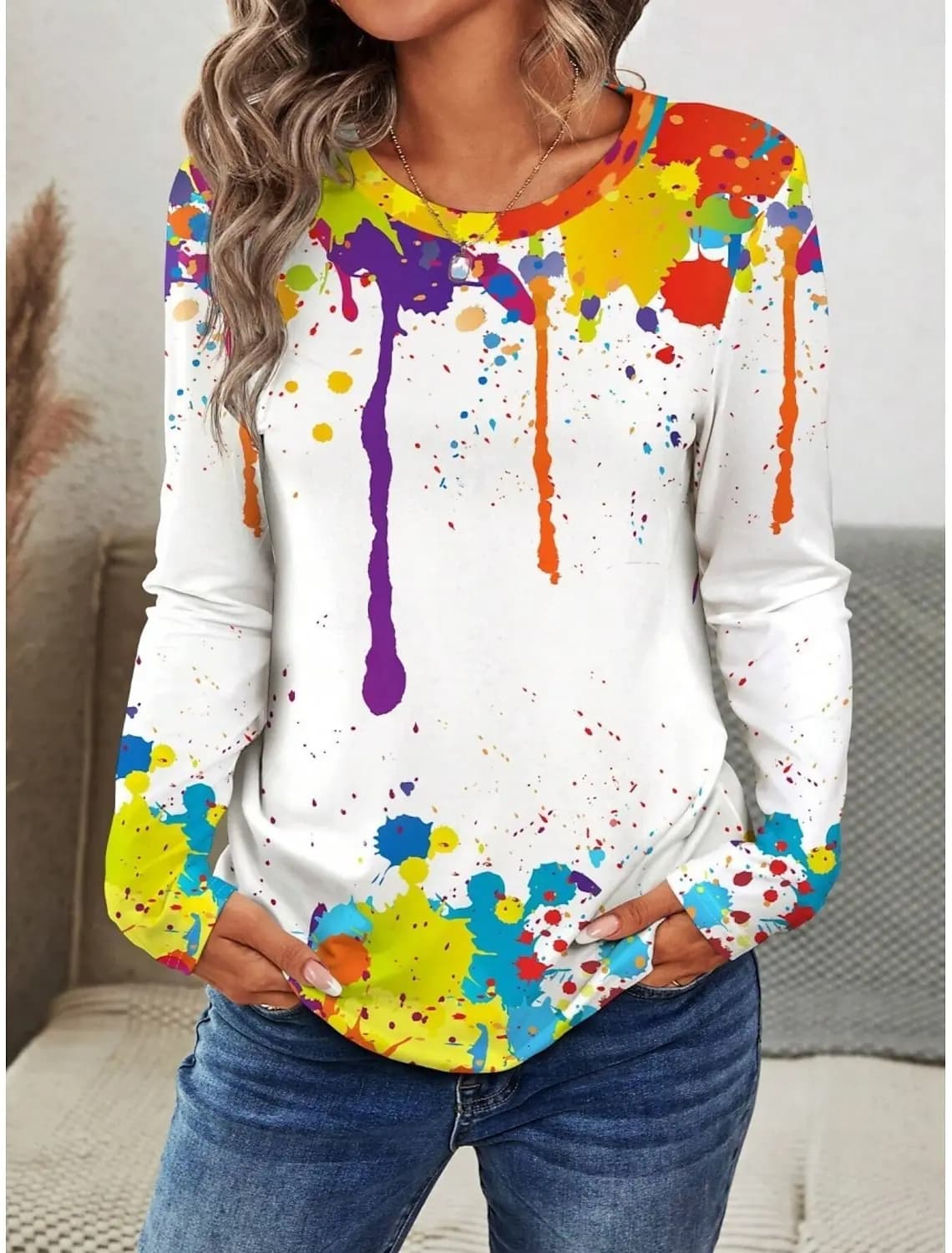 Moda stampa 3D grafica colorata girocollo manica lunga T-shirt abbigliamento donna abbigliamento casual Harajuku abbigliamento femminile pullover