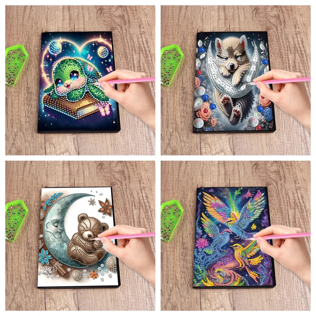 1 set of DIY animal diamond art painting kit, PU leather crystal rhinestone notebook magazine, a unique gift for friends