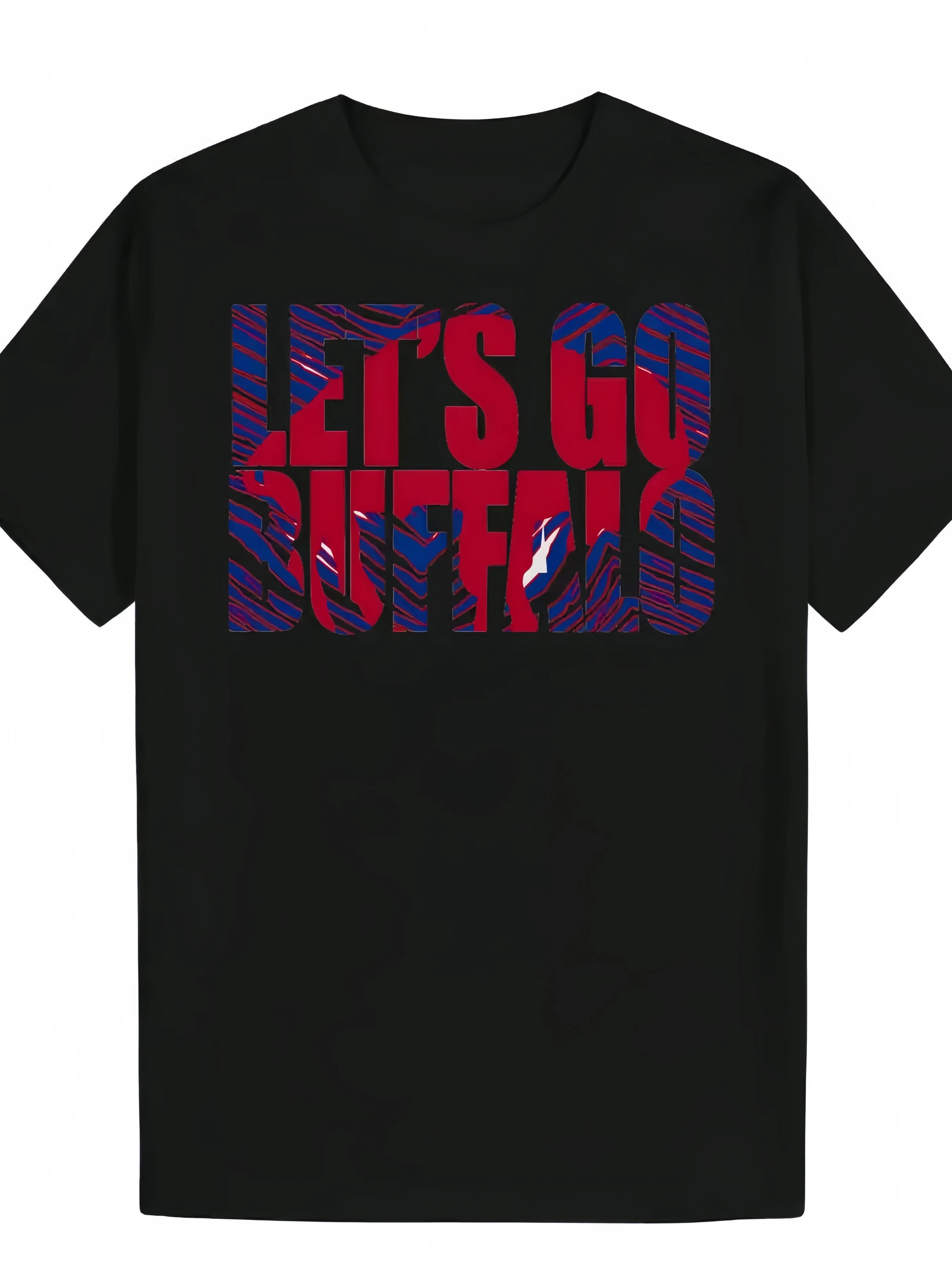 T-shirt da uomo Buffalo Game Day - Maglietta grafica LET's GO BUFFALO in rosso e blu, leggera e traspirante per eventi sportivi