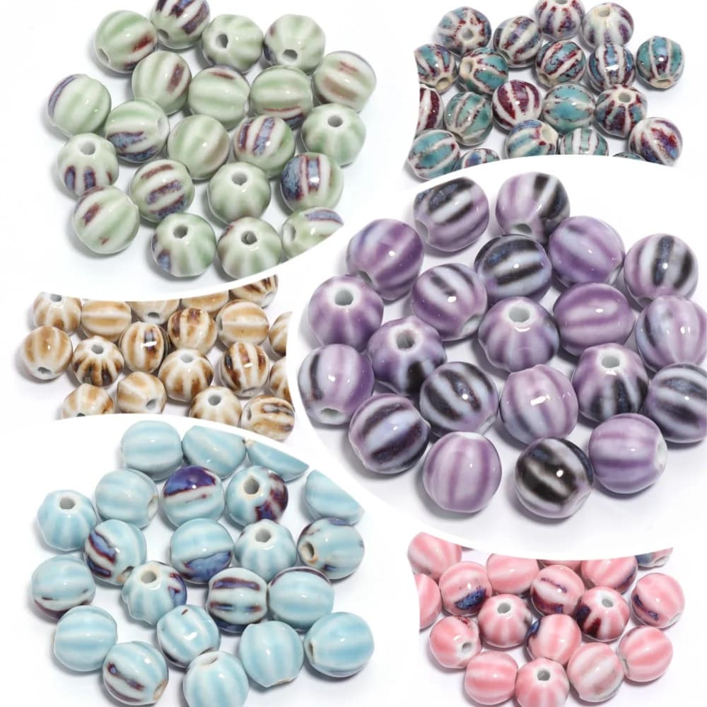 10pcs Pumpkin Shape Stripe Ceramics Beads Colorful Floral Glaze Bead for Jewelry Making DIY Loose Spacer Beads Accessories