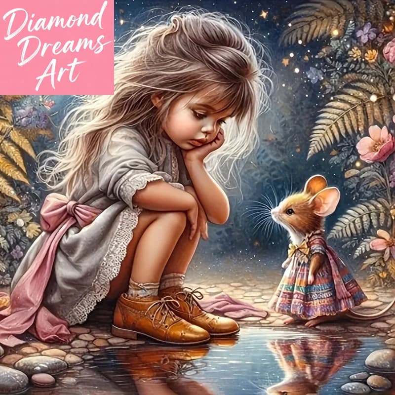 Quadro senza cornice, fai da te, rotondo e quadrato, con pittura diamantata, disegni di ragazza e coniglio con diamanti, punto croce per decorazioni domestiche, artigianato fai da te