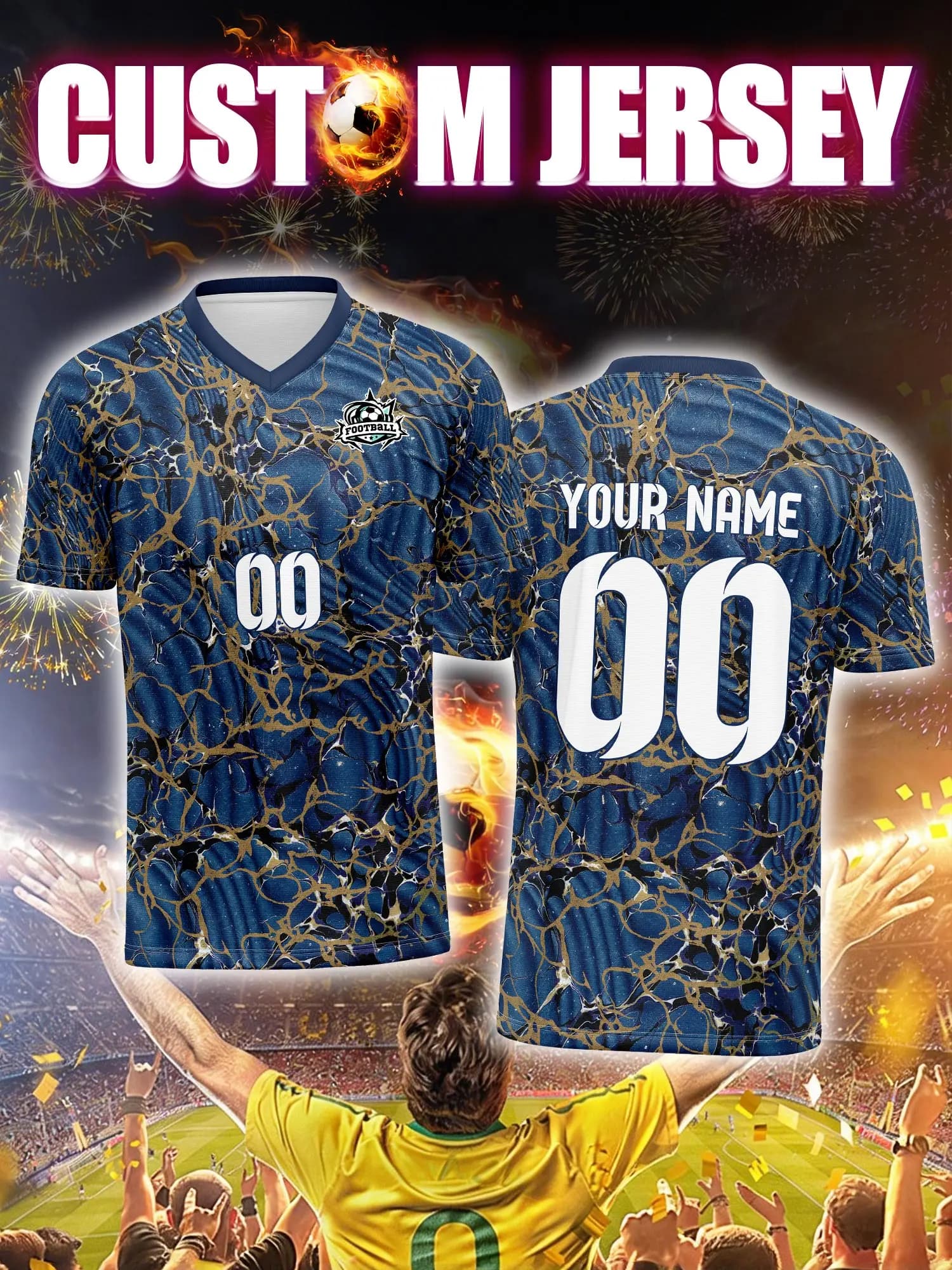 Customized football jersey with image, number and custom name, fresh soccer top and odor throughout the day