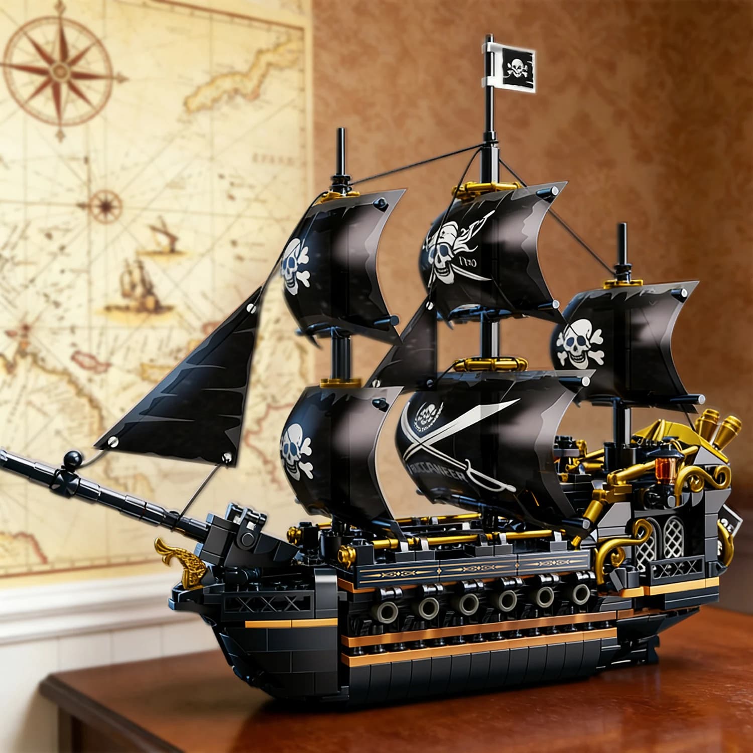 KAVOWORLD Set di Costruzioni Nave Pirata Nera da 801 Pezzi, Modello di Veliero a 3 Alberi, Mattoncini Fai-da-Te, Giocattoli per Bambini, Regalo Ideale