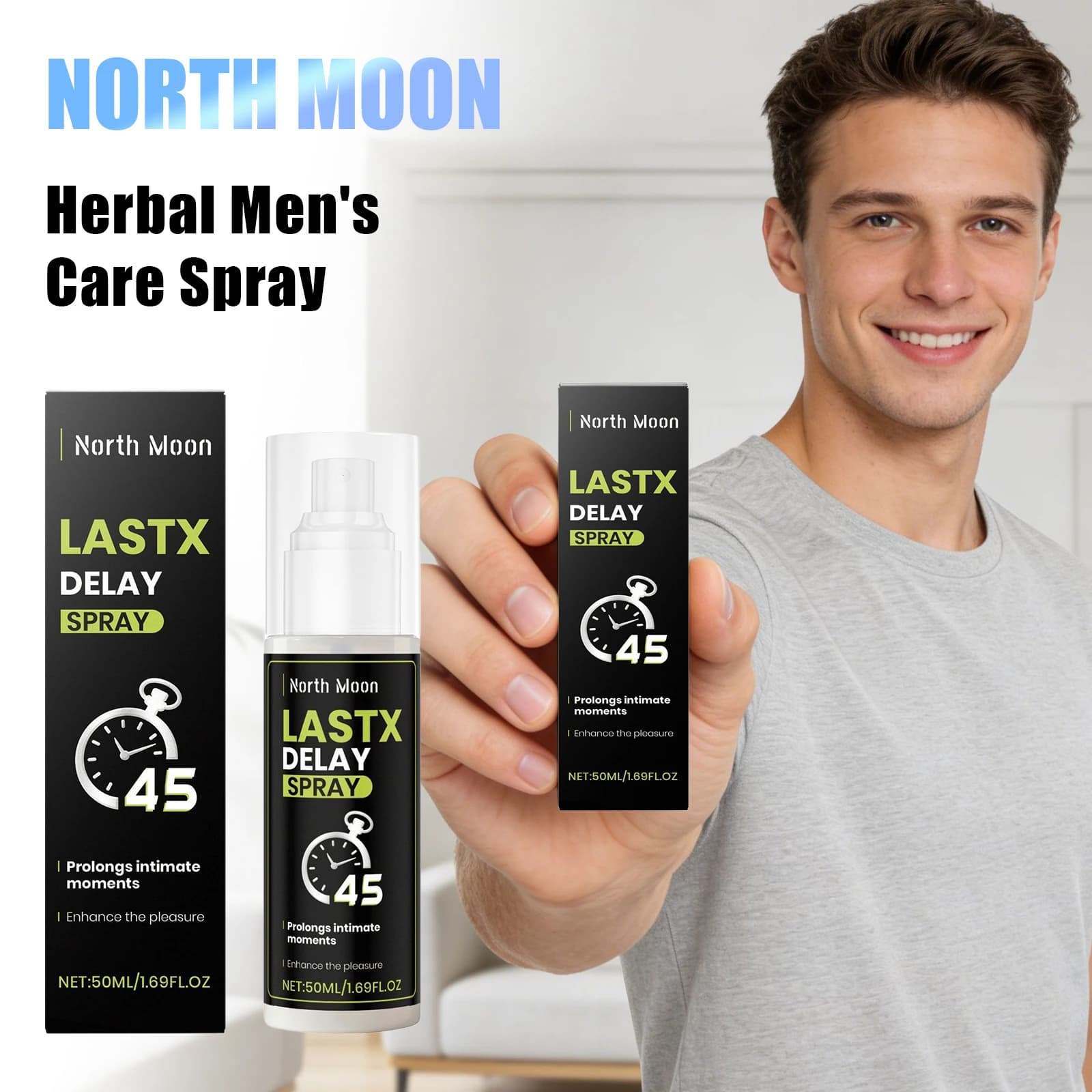 North Moon Herbal Men Body Care Spray Delicate Hydrating Intimate Care Reducing Scratch Increases Energy Spray for Private Areas