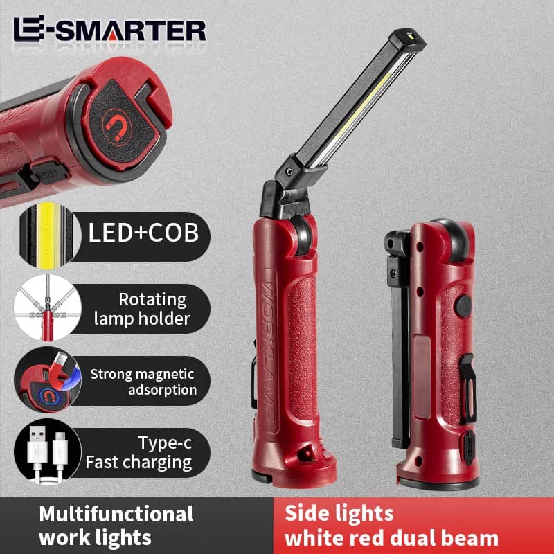 LED Work Lamp COB Rechargeable Folding Flashlight Camping Light for Car Repair Portable Lamps with Magnetic Hook