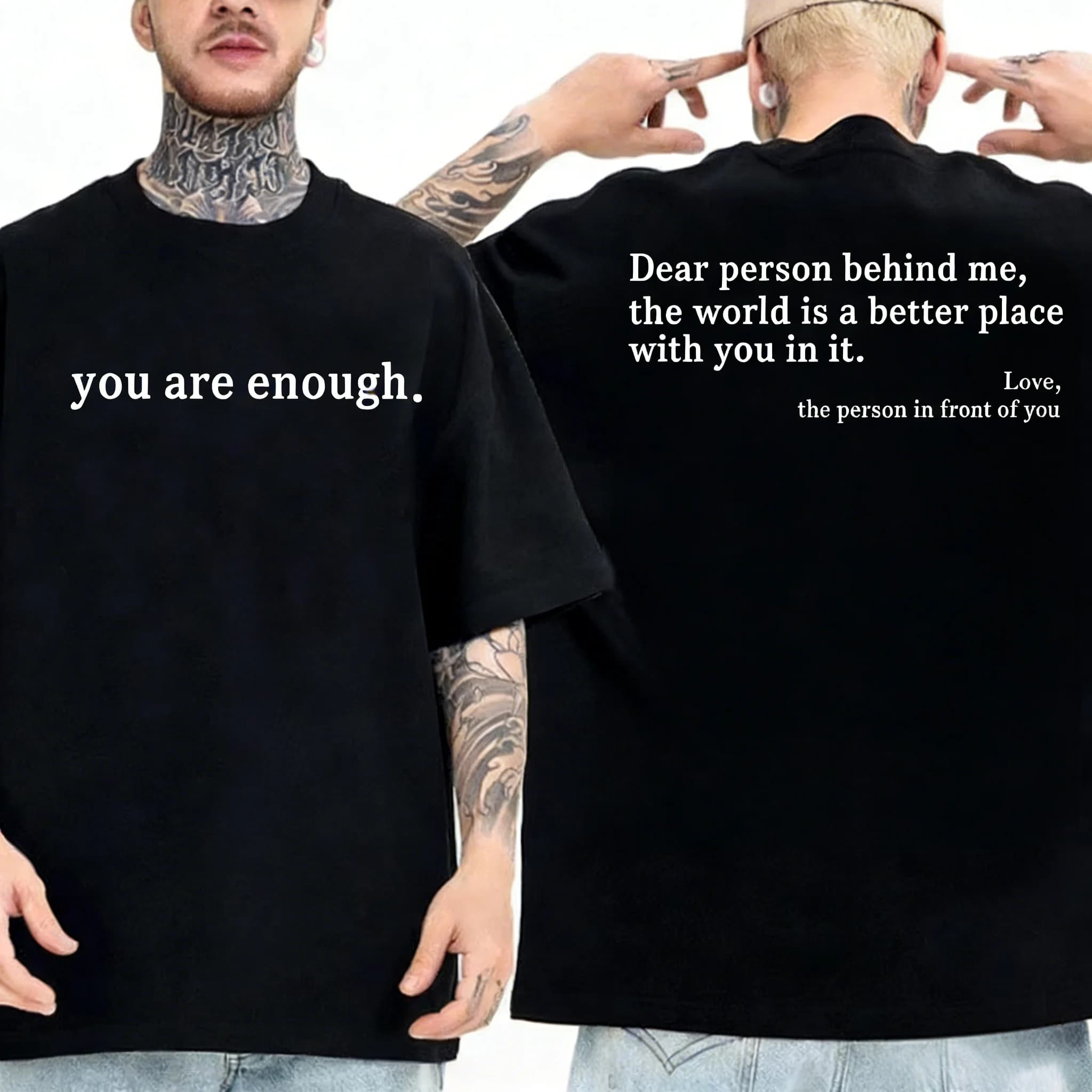 T-shirt Estiva da Uomo con Stampa 'Dear Person Behind Me You Are Enough', Moda Hip Hop Casual Unisex