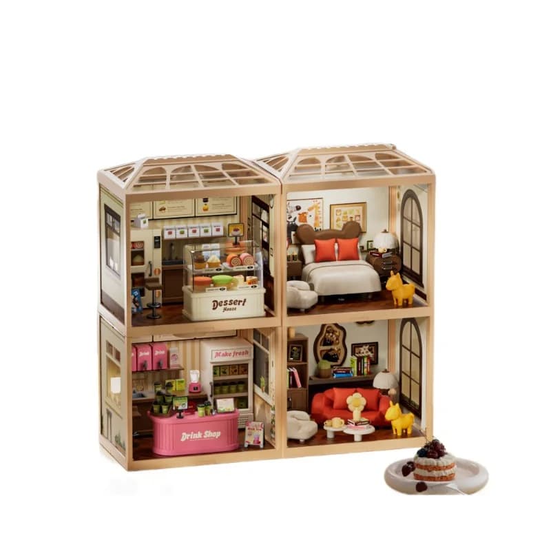Kit Fai-da-Te per Casa delle Bambole in Miniatura, Scena di Negozio di Dolci e Bevande a 2 Piani, Modello di Edificio Assemblabile, Giocattolo Educativo per Giochi di Ruolo