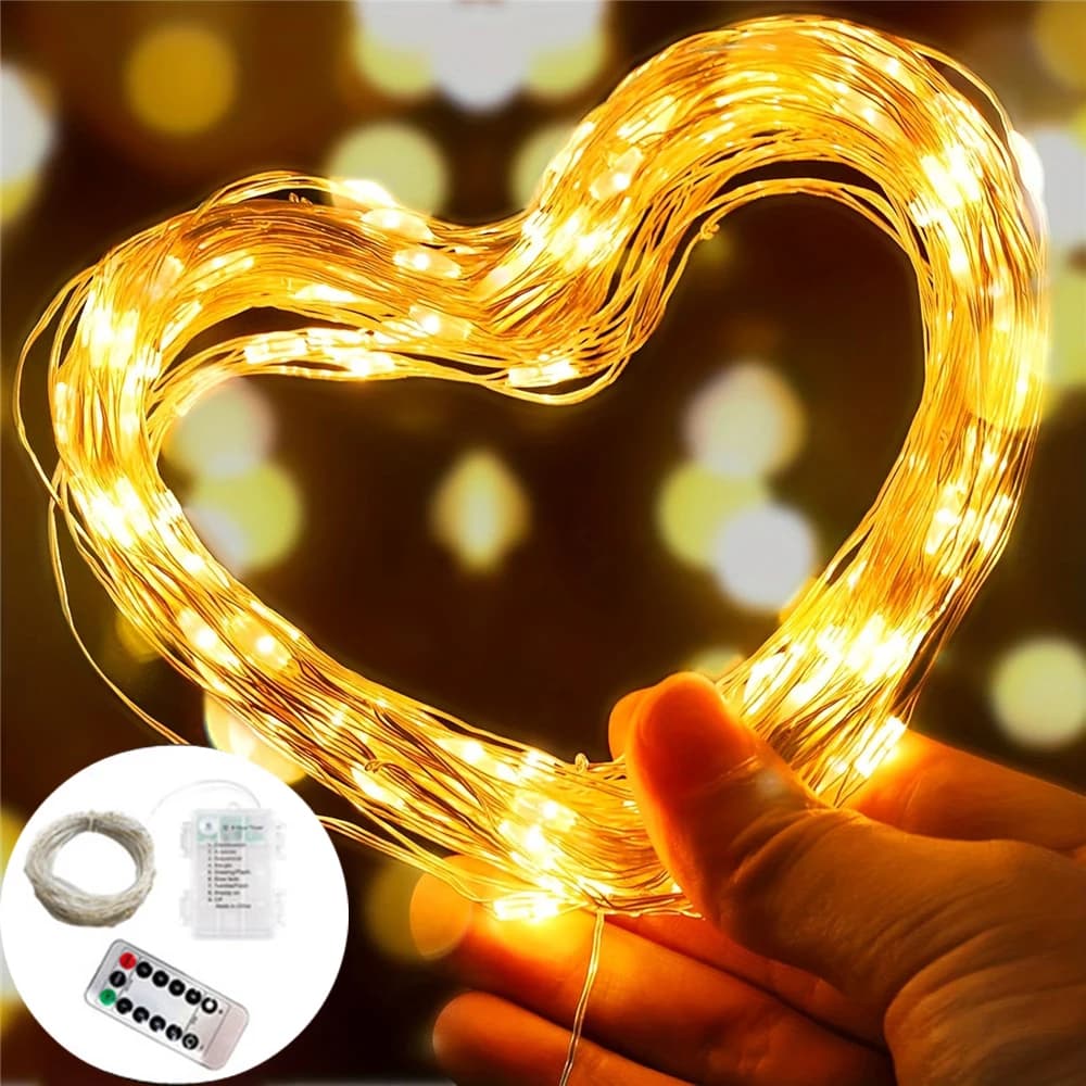 Luci Fatate a Batteria 20/50/100/200 LED con 8 Modalità, Luci a Filo di Rame per Stanza, Patio, Matrimonio, Festa
