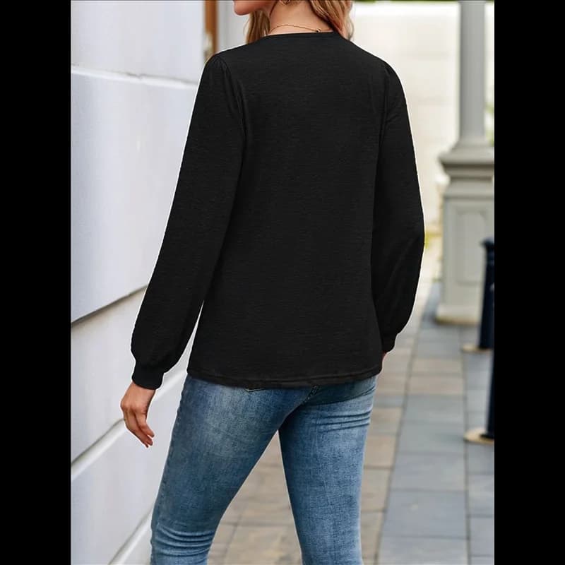 ABUM-Womens V Neck Long Sleeve Tops Dressy Casual Fall Shirts Puff Sleeve Loose Tunic Trendy Tops Blouses