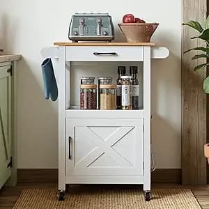 Carrello da Cucina con Ruote e Armadietto Portaoggetti, Supporto per Microonde, Piccolo Carrello Bar su Ruote con Ripiano, Portasciugamani o Piccolo Portaoggetti
