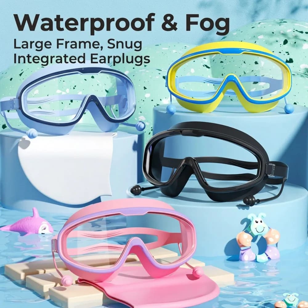 Occhialini da nuoto per bambini, montatura grande, visione HD, resistenti al vuoto, impermeabili, per bambini, vari colori tra cui scegliere