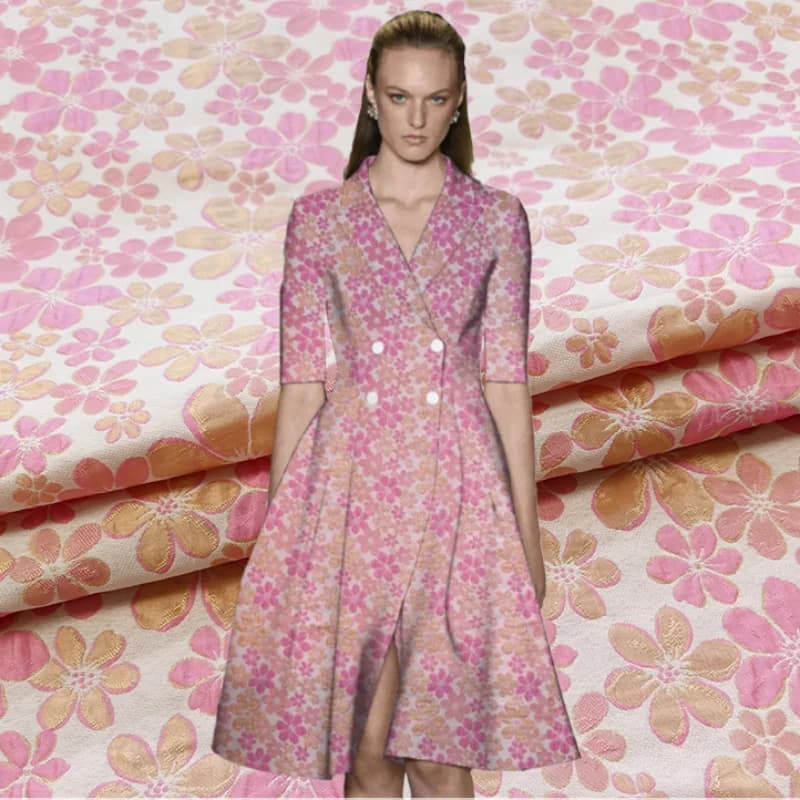 Jacquard Brocade Fabric Polyester Pink Small Fragrance Small Fresh Costume Dress Diy Sew Cloth by the Yard Wholesale